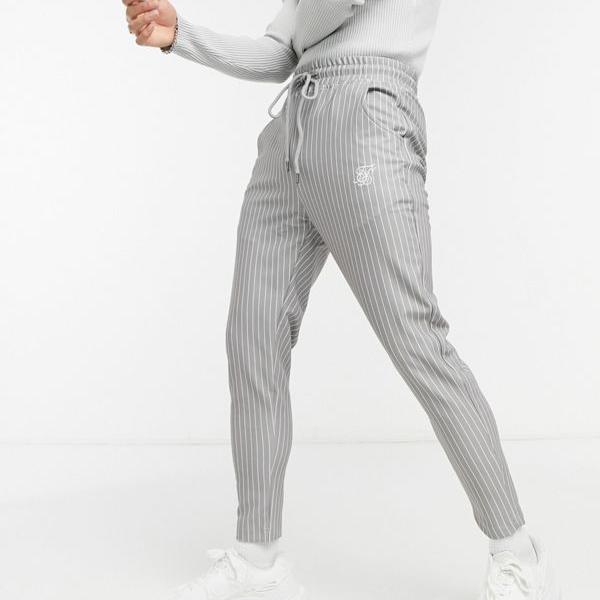 国産 楽天市場 シックシルク Siksilk グレーのピンストライプのsiksilkスリムクロップドパンツ パンツ ボトム メンズ 男性 インポート ブランド 小さいサイズから大きいサイズまで セレクトショップ Diva Closet 柔らかい Www Coolingxperts Com