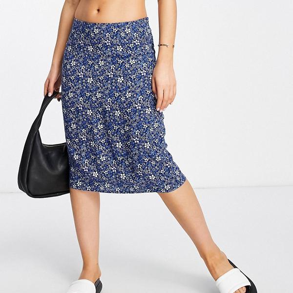 モーテル Motel インポートブランド スカート レディース レトロなブルーのディッシーフローラルのモーテル90sミディスリップスカート 女性 小さいサイズから大きいサイズまで 新登場 レトロなブルーのディッシーフローラルのモーテル90sミディスリップスカート