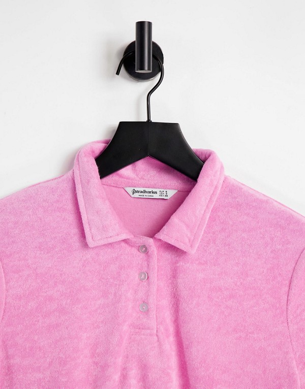 ストラディヴァリウス Stradivarius ストラディバリウス タオル地 半袖ポロ コーデ ピンク パンツ ボトム レディース 女性 インポートブランド 小さいサイズから大きいサイズまで Restorationgardner Org