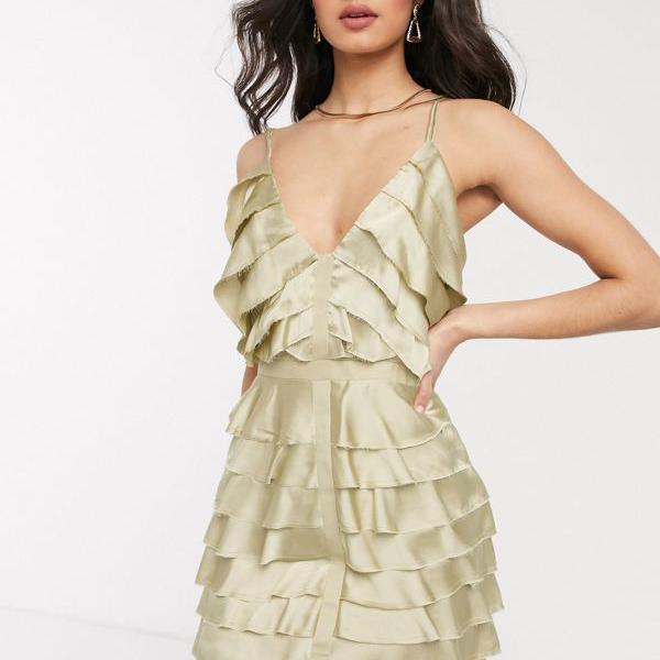 男の子向けプレゼント集結 ドレス Asos Asos エイソス Asosdesignサテンフリルティアードミニキャミドレスサテン 小さいサイズから大きいサイズまで インポートブランド 女性 レディース ワンピース Ashika Tokyo