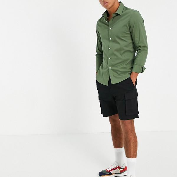 エイソス Asos Asos Asosdesignスリムフィットのカーキ色のスマートシャツ トップス メンズ 男性 インポートブランド 小さいサイズから大きいサイズまで Medfited Org