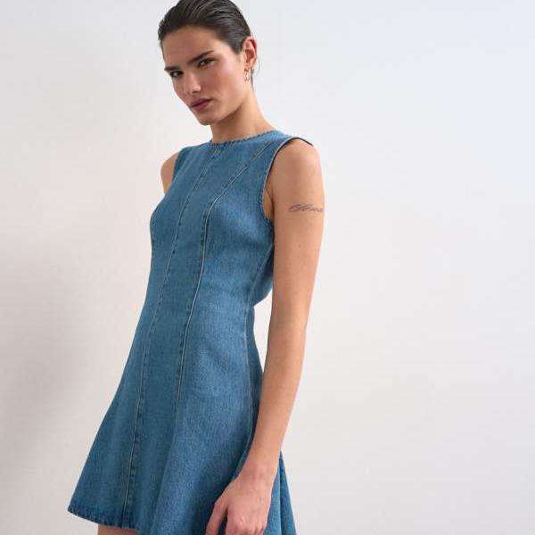 トップショップ Topshop TOPSHOP トップショップのデニムシーム入りフレアミニドレス（ミッドブルー） ワンピース レディース 女性 インポートブランド 小さいサイズから大きいサイズまで