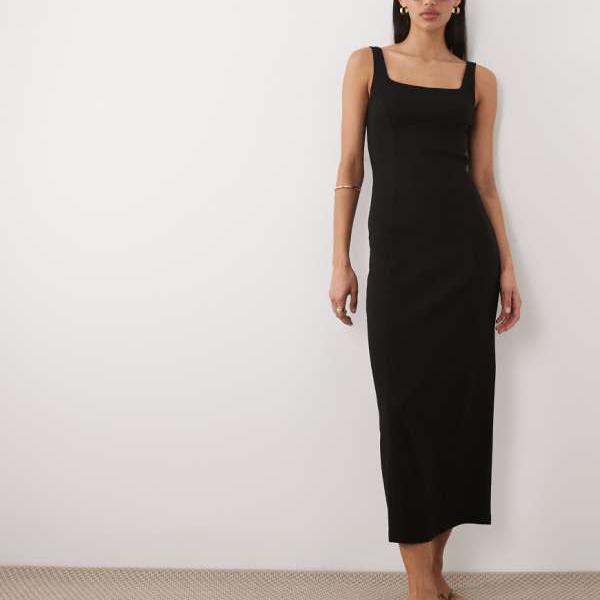 エイソス ASOS asos ASOS DESIGN 真四角素っ首 シームディテール midi御召しもの 黒いこと 衣装 レディース 成人女性 インポートブランド 弱められた大きさから馬鹿でかい大きさまで