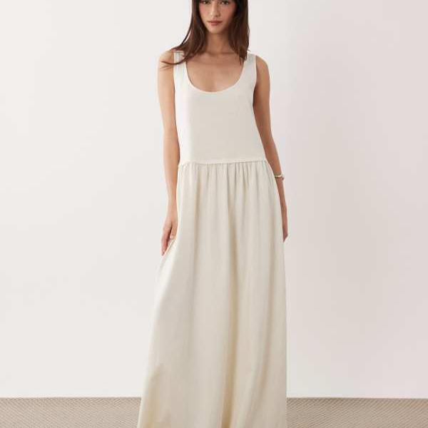 エイソス ASOS asos ASOS DESIGN スクープネック ドロップウエスト ミディドレス（クリーム色） ワンピース レディース 女性 インポートブランド 小さいサイズから大きいサイズまで