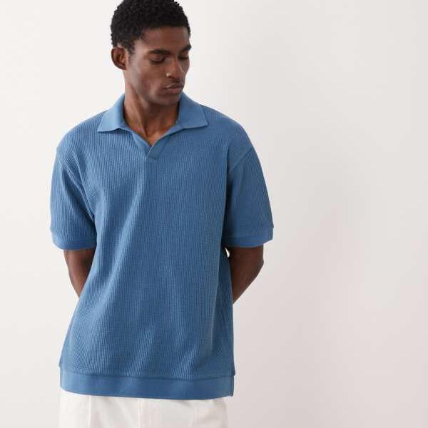 エイソス ASOS asos ASOS DESIGN ヘビーウェイト 伸び伸びするスポーツシャツ ミッドブルー ワーヘル トップス メンズ 成人男性 インポートブランド 弱められた大きさから馬鹿でかい大きさまで
