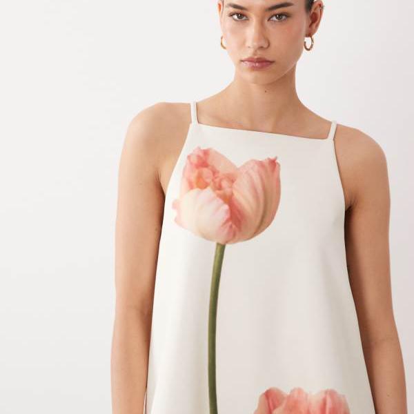 エイソス ASOS asos ASOS DESIGN 花柄プリントの仕立ての良いスモックミニドレス ワンピース レディース 女性 インポートブランド 小さいサイズから大きいサイズまで