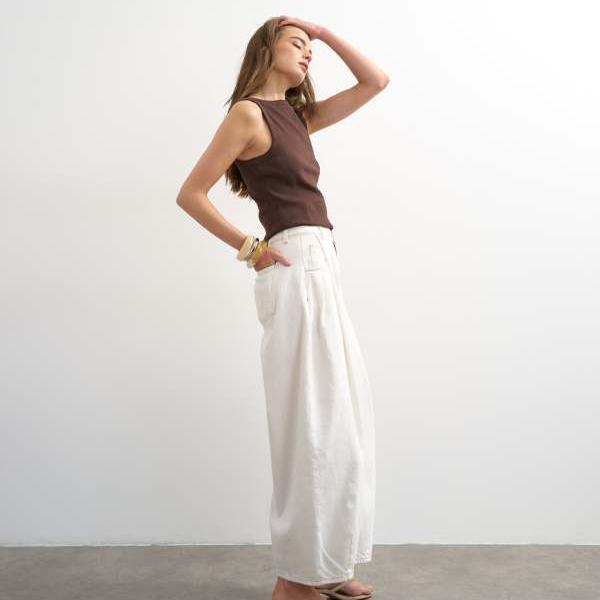 トップショップ Topshop TOPSHOP トップショップ コクーン ミッドライズ バレルジーンズ（ボーンカラー） パンツ ボトム レディース 女性 インポートブランド 小さいサイズから大きいサイズまで