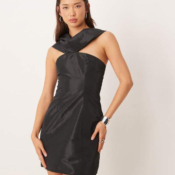 エイソス ASOS asos ASOS DESIGN タフタ リボンディテール ミニドレス（ブラック） ワンピース レディース 女性 インポートブランド 小さいサイズから大きいサイズまで