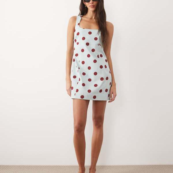エイソス ASOS asos ASOS DESIGN 真四角のど首 ボディコン ミニ 沙子受け答え（青色＆バーガンディ 斑点模様） トップス レディース お上さん インポートブランド たわい無い大きさから気が大きい大きさまで