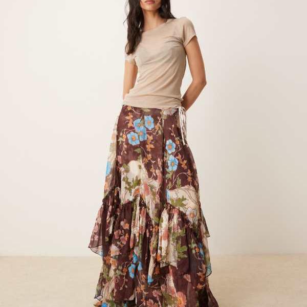 フリーピープル Free People フリーピープル パレルモ シフォン アシンメトリー マキシスカート（ブラウン） スカート レディース 女性 インポートブランド 小さいサイズから大きいサイズまで