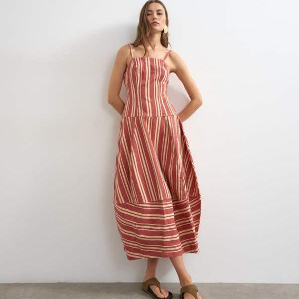 いの一番販売店 Topshop TOPSHOP いの一番販売店のデニムバレルマキシドレス（赤いこと縞模様） 衣装 レディース お上さん インポートブランド たわい無い大きさから気が大きい大きさまで
