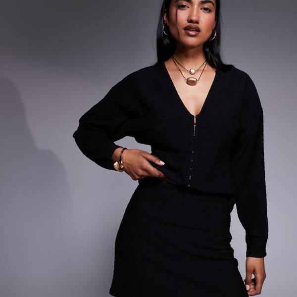 エイソス ASOS asos ASOS DESIGN コーデ バブルリブ ミニスカート（ブラック） スカート レディース 女性 インポートブランド 小さいサイズから大きいサイズまで