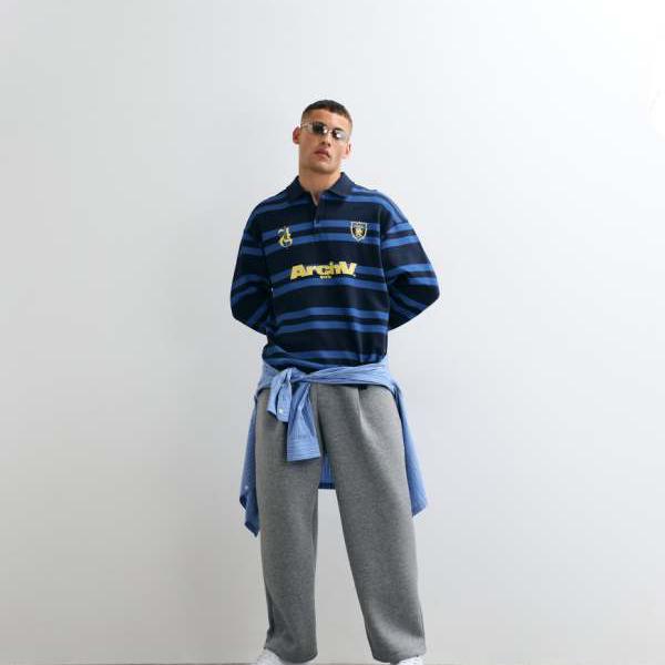 エイソス ASOS asos ASOS DESIGN 厚地の外套大きさ ラガー ポロ 縞模様 トレーナー グラフィック入り口・入口 米国海軍 トップス メンズ 成人男性 インポートブランド たわい無い大きさから気が大きい大きさまで