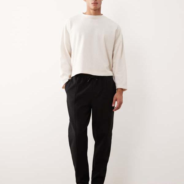 エイソス ASOS asos ASOS DESIGN ピンタック入りテーパードジョガー（ブラック） パンツ ボトム メンズ 男性 インポートブランド 小さいサイズから大きいサイズまで