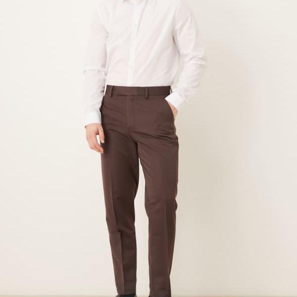 エイソス ASOS asos ASOS DESIGN スマートテーパードトラウザー（赤銅色） ズボン下 下つ方 メンズ 成人男性 インポートブランド たわい無い大きさから気が大きい大きさまで