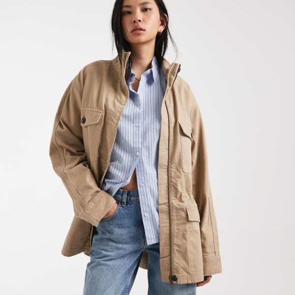 エイソス ASOS asos ASOS DESIGN トール 綿織物 4衣嚢 パーカー上衣 (石ころ色つや) アウター レディース 成人女性 インポートブランド 弱められた大きさから馬鹿でかい大きさまで