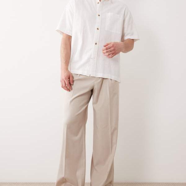 エイソス ASOS asos ASOS DESIGN スマートなルーズレッグパンツ（フロントプリーツ入り、ストーンカラー） パンツ ボトム メンズ 男性 インポートブランド 小さいサイズから大きいサイズまで｜セレクトショップ　Diva　Closet