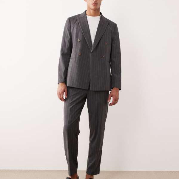 エイソス ASOS asos ASOS DESIGN ピンストライプ リラックス テーパード スーツパンツ（チャコール） パンツ ボトム メンズ 男性 インポートブランド 小さいサイズから大きいサイズまで