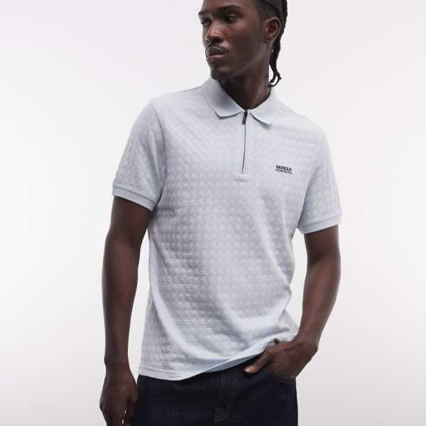 バブアーインターナショナル Barbour バブアー バーバーインターナショナル ラングストン 半袖ジャカードジップポロシャツ ライトブルー トップス メンズ 男性 インポートブランド 小さいサイズから大きいサイズまで|セレクトショップ Diva Closet