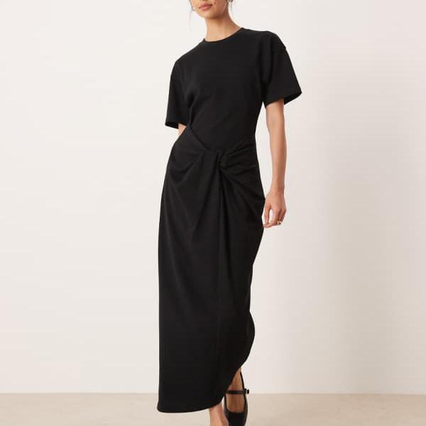 エイソス ASOS asos ASOS DESIGN サーキュラーデザイン シングルジャージーツイストプルオーバー midi御召しもの（黒いこと） 衣装 レディース 成人女性 インポートブランド 弱められた大きさから馬鹿でかい大きさまで