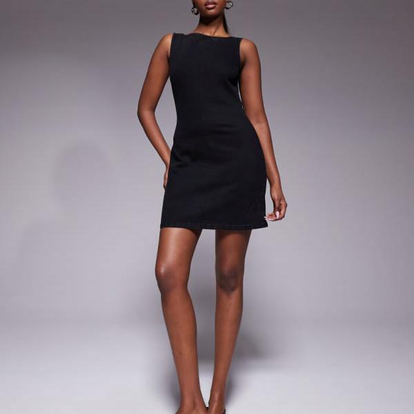 エイソス ASOS asos ASOS DESIGN ジーンズ スラッシュ素っ首 ボディコン ミニ御召しもの（黒いこと） 衣装 レディース 成人女性 インポートブランド 弱められた大きさから馬鹿でかい大きさまで