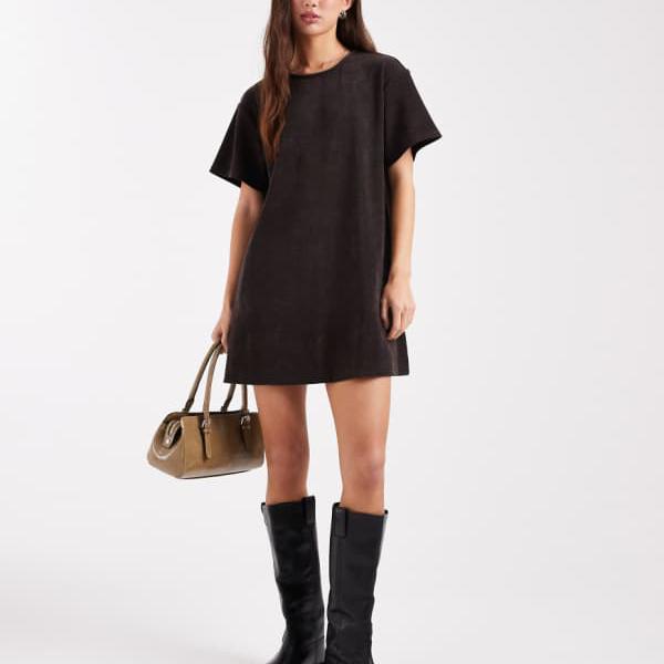 エイソス ASOS asos ASOS DESIGN ポケット付きコード付き半袖シフトミニドレス（チョコレートブラウン） ワンピース レディース 女性 インポートブランド 小さいサイズから大きいサイズまで