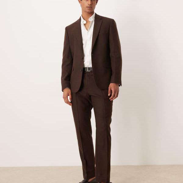 エイソス ASOS asos ASOS DESIGN スリムスーツパンツ（ウール、ダークブラウン） パンツ ボトム メンズ 男性 インポートブランド 小さいサイズから大きいサイズまで