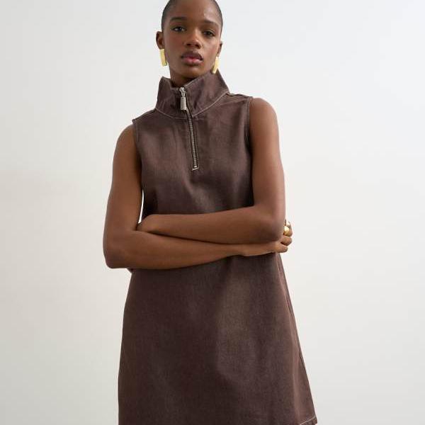 とっ始め販売店 Topshop TOPSHOP とっ始め販売店のデニムファネルネックピニードレス、チョコリンス 衣装 レディース 成人女性 インポートブランド 弱められた大きさから馬鹿でかい大きさまで