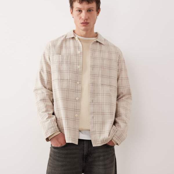 エイソス ASOS asos ASOS DESIGN テクスチャードチェックオーバーシャ??ツ（ベージュ） トップス メンズ 男性 インポートブランド 小さいサイズから大きいサイズまで