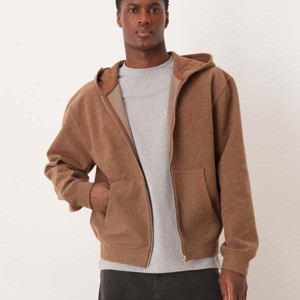エイソス ASOS asos ASOS DESIGNのボックス型リラックスジップスルーフェルトテクスチャーパーカー（ブラウンマーブル） トップス メンズ 男性 インポートブランド 小さいサイズから大きいサイズまで