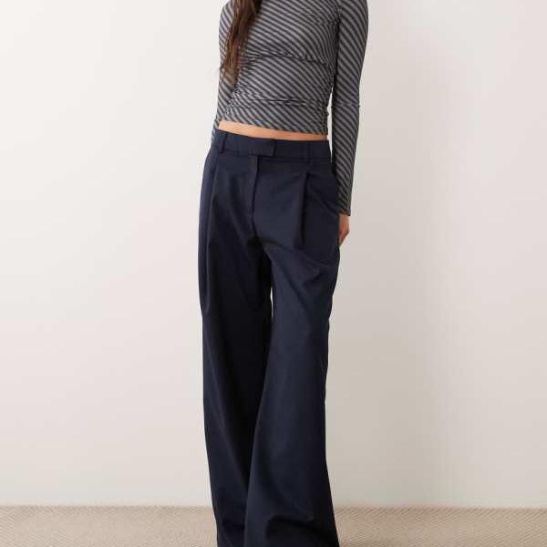 エイソス ASOS asos ASOS DESIGN テーラードワイドレッグスラウチーメンズトラウザー（ネイビー） ボトム パンツ レディース 女性 インポートブランド 小さいサイズから大きいサイズまで 15,525円