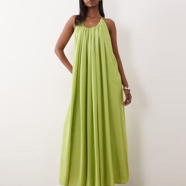エイソス ASOS asos ASOS DESIGN オリーブ緑であることのビーズかざり付けるが施されたトラペーズスクープネックマキシドレス 衣装 レディース お上さん インポートブランド たわい無い大きさから気が大きい大きさまで