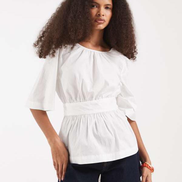 ヴェロモーダ Vero Moda Vero Modaのポプリン原料品のローボウバックトップ（白いこと） トップス レディース 亭主もち インポートブランド ごく小さい大きさから大層らしい大きさまで