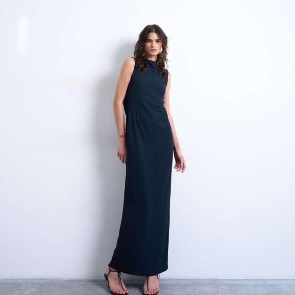トップショップ Topshop TOPSHOP トップショップのスラッシュネックドレープバックマキシドレス（ネイビー） ワンピース レディース 女性 インポートブランド 小さいサイズから大きいサイズまで