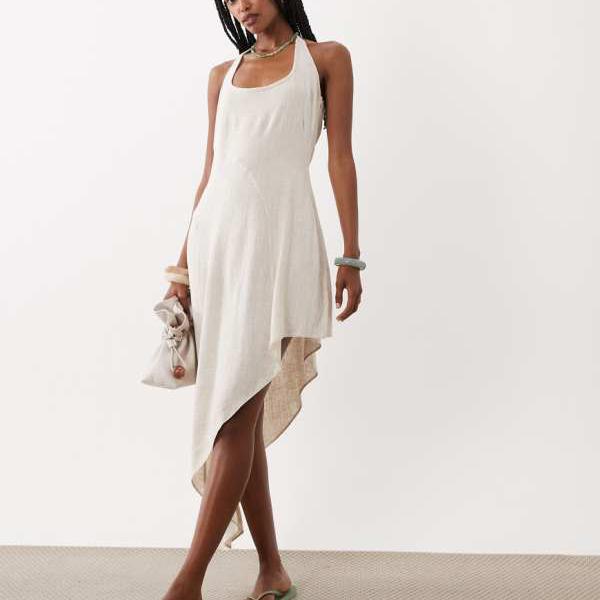 エイソス ASOS asos ASOS DESIGN リネン混ホルターネックシームディテールミディドレス（ニュートラルカラー） ワンピース レディース 女性 インポートブランド 小さいサイズから大きいサイズまで｜セレクトショップ　Diva　Closet 14,223円
