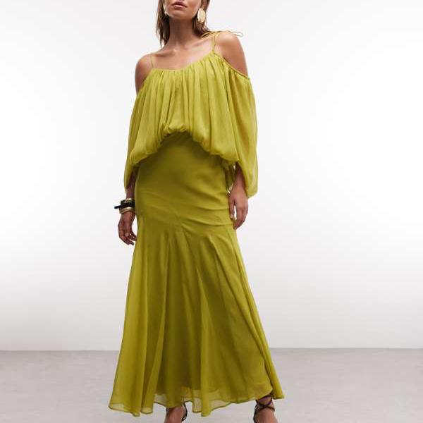 エイソス ASOS asos ASOS DESIGN ブルゾンボディス マキシ御召しもの、細長い切口衣袂、ボリュームゴデットスカート、オリーブ緑であること 衣裳 レディース お上さん インポートブランド 小っちゃい大いさから馬鹿でかい大いさまで