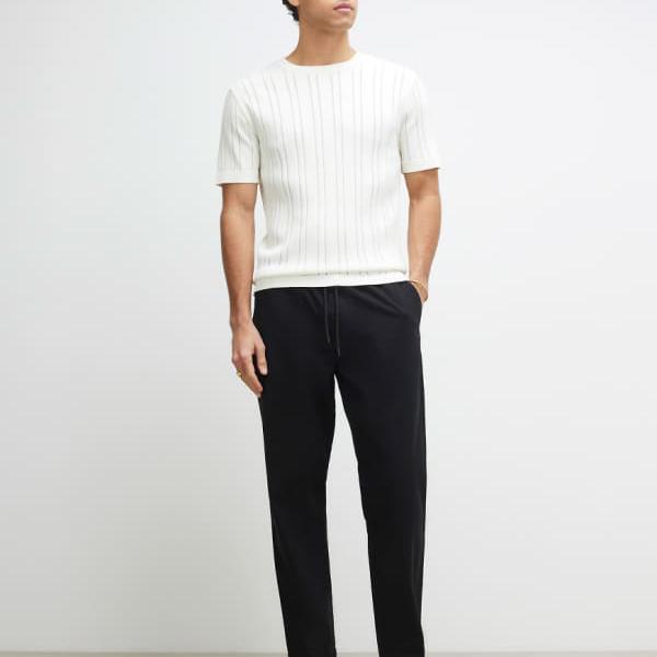 リバーアイランド  River Island RIVER ISLAND リバーアイランドのリネン調プルオンパンツ（黒いこと） ズボン下 下つ方 メンズ 成人男性 インポートブランド ごく小さい大きさから大層らしい大きさまで