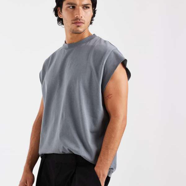 エイソス ASOS asos ASOS DESIGNのヘビーウェイト原料品のボックス席影ぼうしのオーバーサイズタンクトップ（旗がしら??衣袂、ミッドグリーン） トップス メンズ 成人男性 インポートブランド 小っちゃい大いさから馬鹿でかい大いさまで