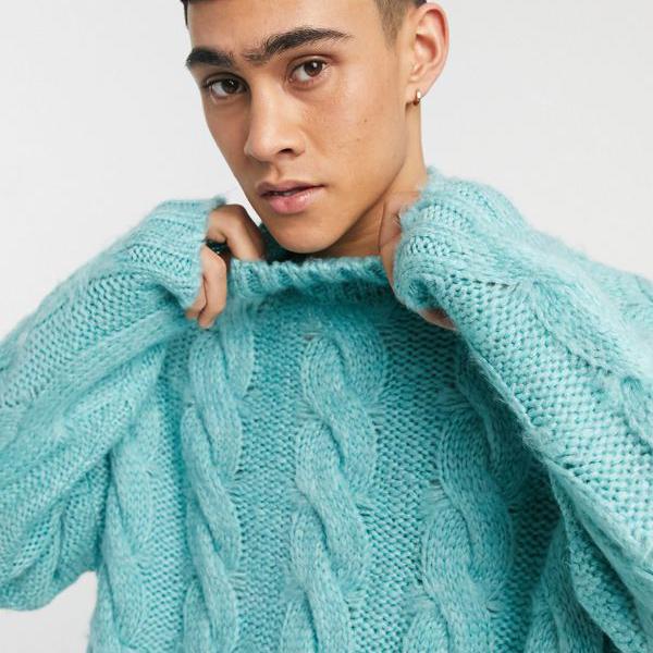 新品 トップス Asosdesignテクスチャードケーブルニットロールネックジャンパーブルー Asos Asos エイソス メンズ 小さいサイズから大きいサイズまで インポートブランド 男性 As Bhavaspa Com