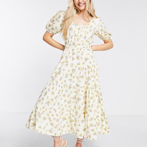 エイソス Asos Asos Asos Design コットン ティアード マキシ スケーター ドレス クロス バック 小柄な花柄プリント ワンピース レディース 女性 インポートブランド 小さいサイズから大きいサイズまで Irondiner Deutschland De