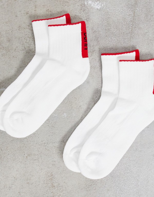 Hugo 2風呂敷き包みリブ伽スポーツ靴下 縦に赤い付票のロゴタイプが白妙 ソックス メンズ 男の人 輸入ブランド名 京都の択む店鋪divacloset Barrakuda At