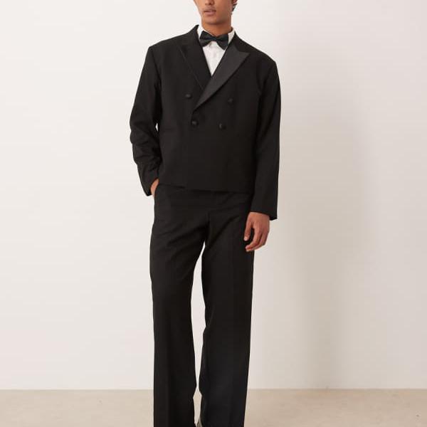 エイソス ASOS asos ASOS DESIGN ワイドレッグ タキシードパンツ（ブラック） パンツ ボトム メンズ 男性 インポートブランド 小さいサイズから大きいサイズまで