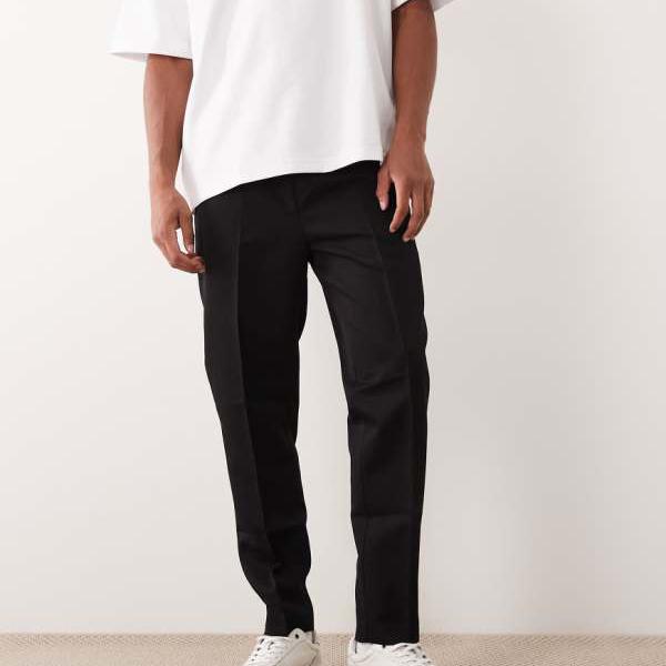 エイソス ASOS asos ASOS DESIGN スマートプルオンテーパードパンツ（ネイビー） パンツ ボトム メンズ 男性 インポートブランド 小さいサイズから大きいサイズまで
