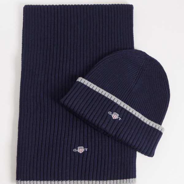 ガント Gant GANT エッセンシャル 遮蔽物 ロゴタイプ ビーニー＆えり巻き 差し上げ物書き割り（米国海軍） 鳥打ち帽 メンズ 成人男性 インポートブランド