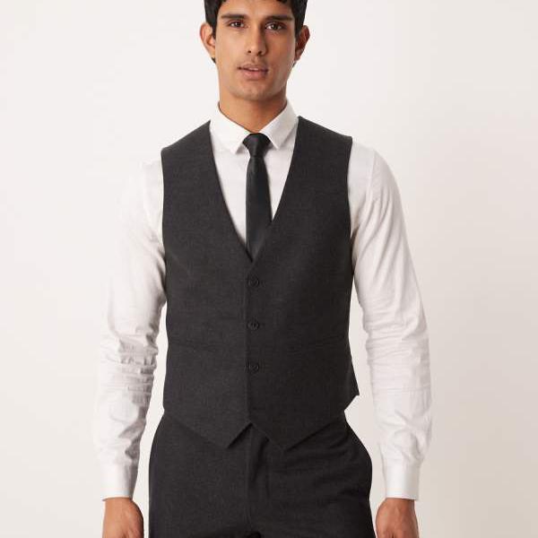 エイソス ASOS asos ASOS DESIGN ウール風スリムスーツウエストコート（チャコール） ベスト メンズ 男性 インポートブランド 小さいサイズから大きいサイズまで