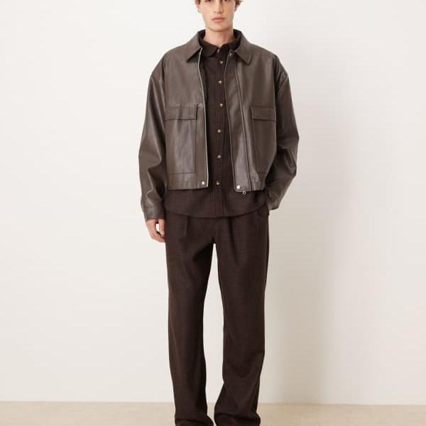 エイソス ASOS asos ASOS DESIGN コール天 バギーパンツ（ブラウンチェックウール） ズボン下 下つ方 メンズ 成人男性 インポートブランド たわい無い大きさから気が大きい大きさまで