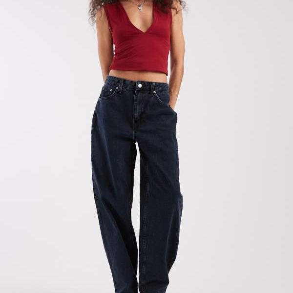 エイソス ASOS asos ASOS DESIGN スリムバレルジーンズ（青色黒いこと） ズボン下 下つ方 レディース お上さん インポートブランド たわい無い大きさから気が大きい大きさまで