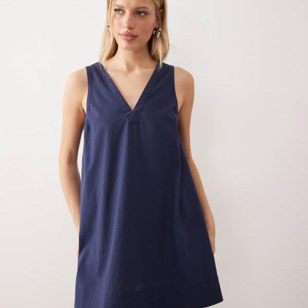 エイソス ASOS asos ASOS DESIGN Vネック スモック ミニドレス(ネイビー) ワンピース レディース 女性 インポートブランド 小さいサイズから大きいサイズまで