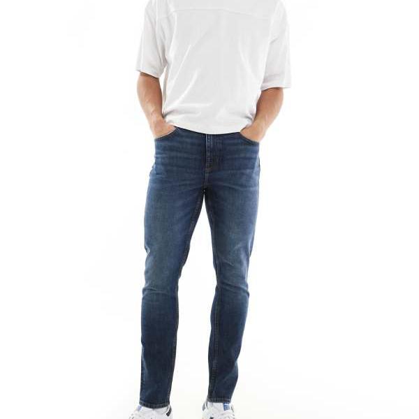 エイソス ASOS asos ASOS DESIGN スキニージーンズ（ダークウォッシュブルー） ズボン下 下つ方 メンズ 成人男性 インポートブランド 小っちゃい大いさから馬鹿でかい大いさまで