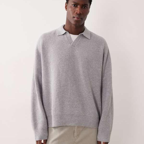 エイソス ASOS asos ASOS DESIGN スーパーオーバーサイズ ボックスフィット ニット フィッシャーマン リブ ノッチネック ジャンパー（ライトグレー） トップス メンズ 男性 インポートブランド 小さいサイズから大きいサイズまで